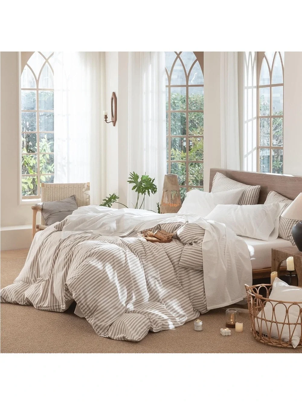 NEW MooMee Sheet Set 100% Washed Cotton Linen-Like Extra Deep Pocket King